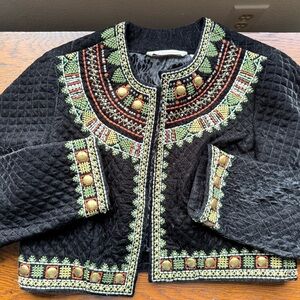 Soft Surroundings Black and Green Embroidered Jacket